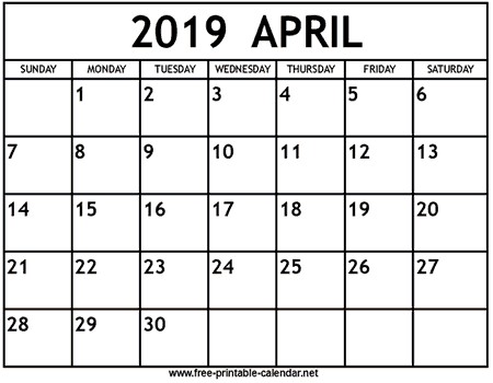 April 2019 Calendar Print Calendar from Free printable