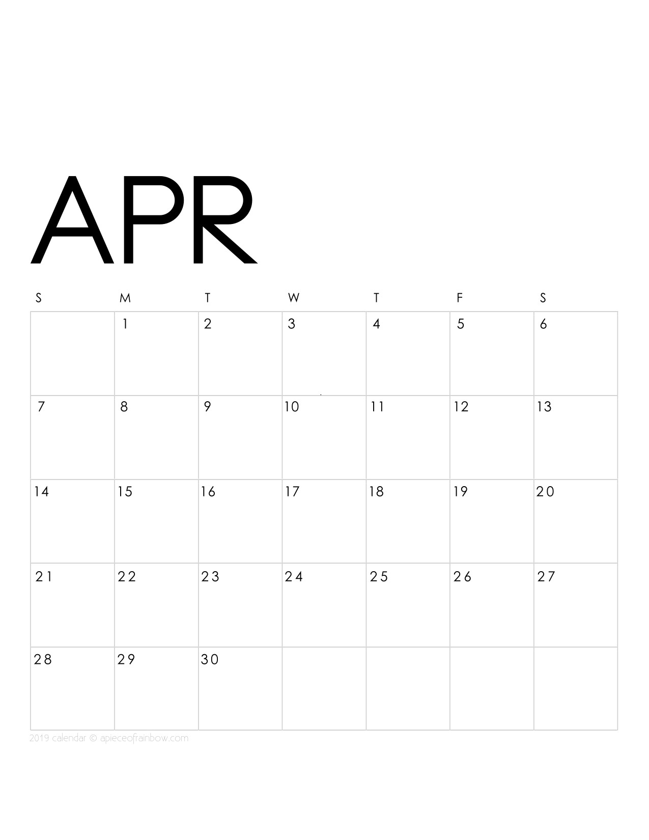 Printable April 2019 Calendar Monthly Planner 2 Designs