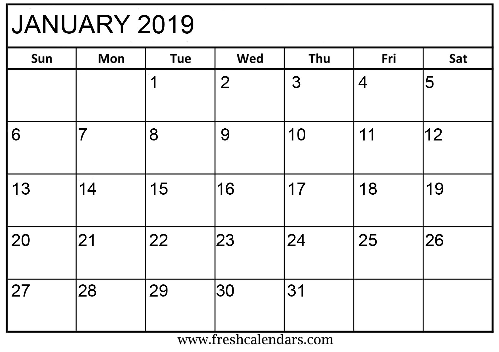 Printable January 2019 Calendar Fresh Calendars
