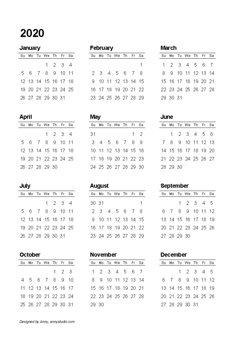 Free Printable Calendars 2020 and 2020