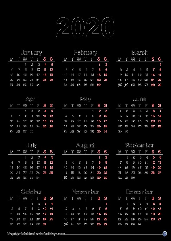 2020 Yearly Calendar Printable Printable 2017 2018 2019