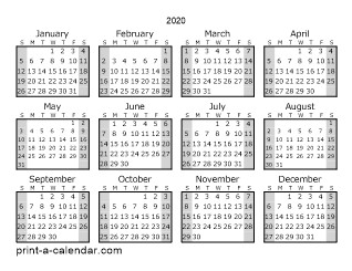 Download 2020 Printable Calendars