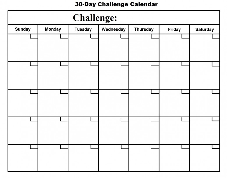 30 Day Challenge Calendar Template