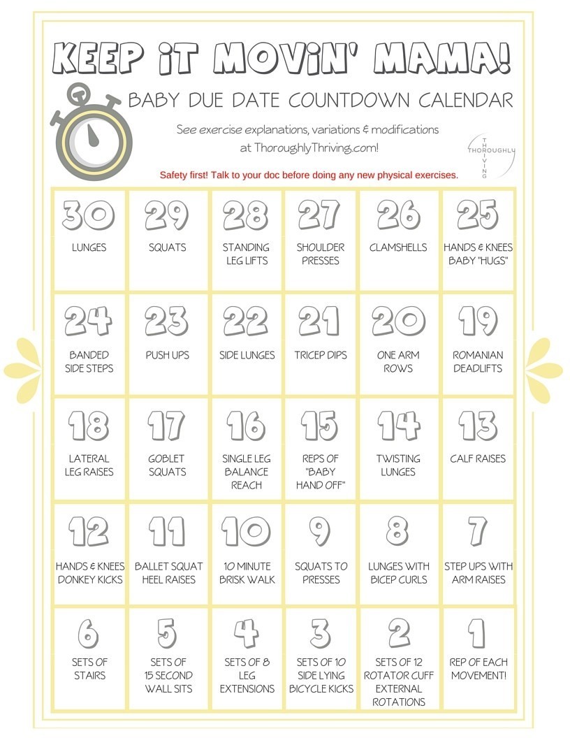 Keep It Movin Mama 30 Day Countdown Workout Calendar