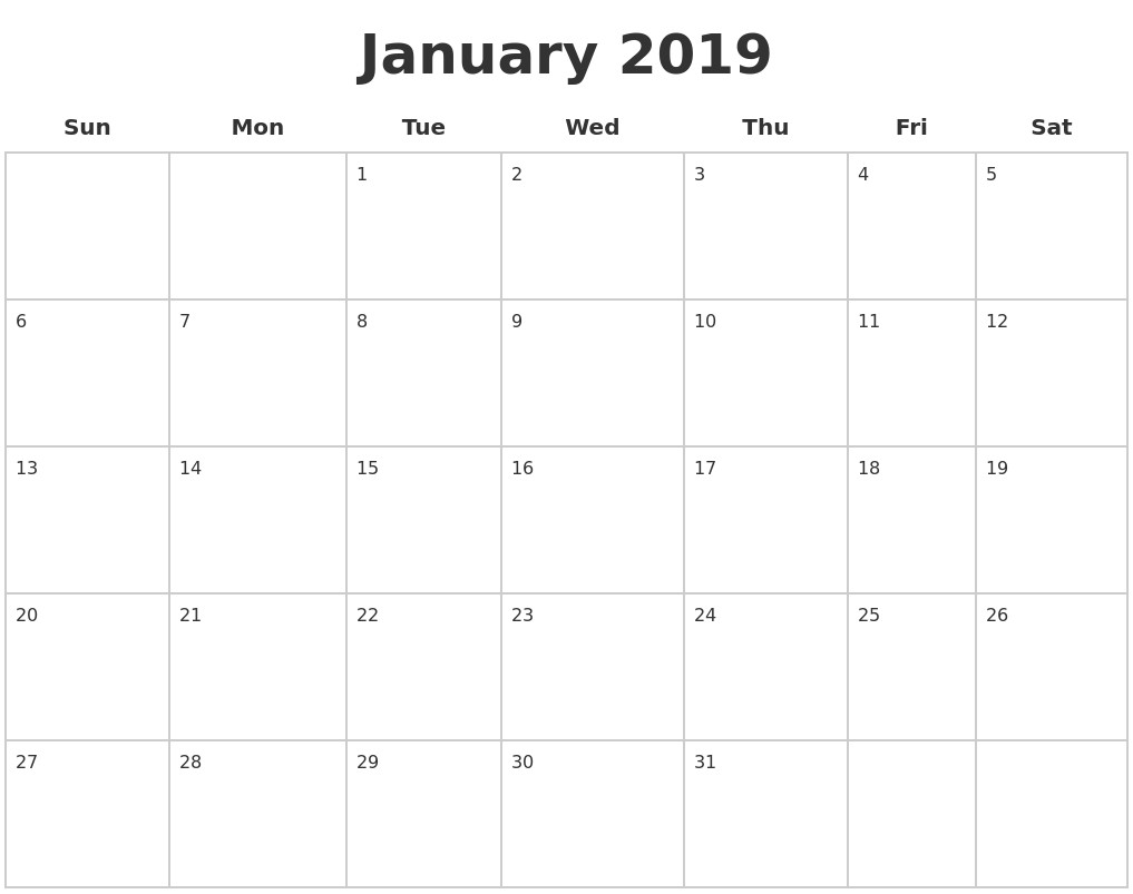 January 2019 Blank Calendar Pages