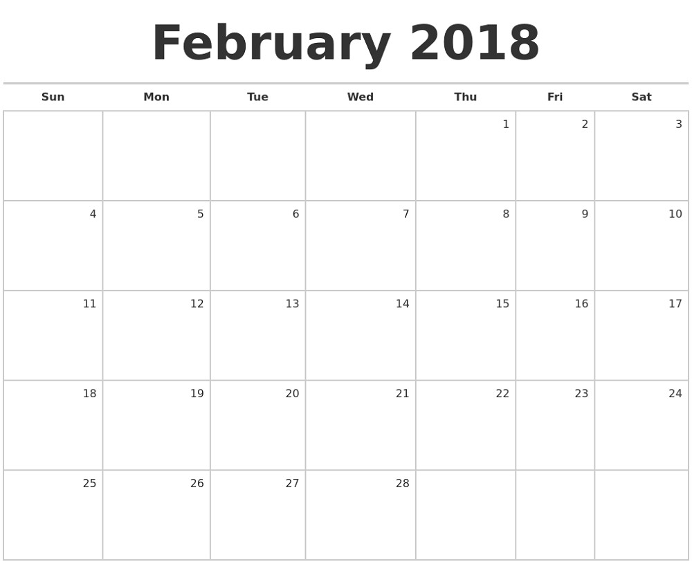 Printable Blank 2018 Monthly Calendars