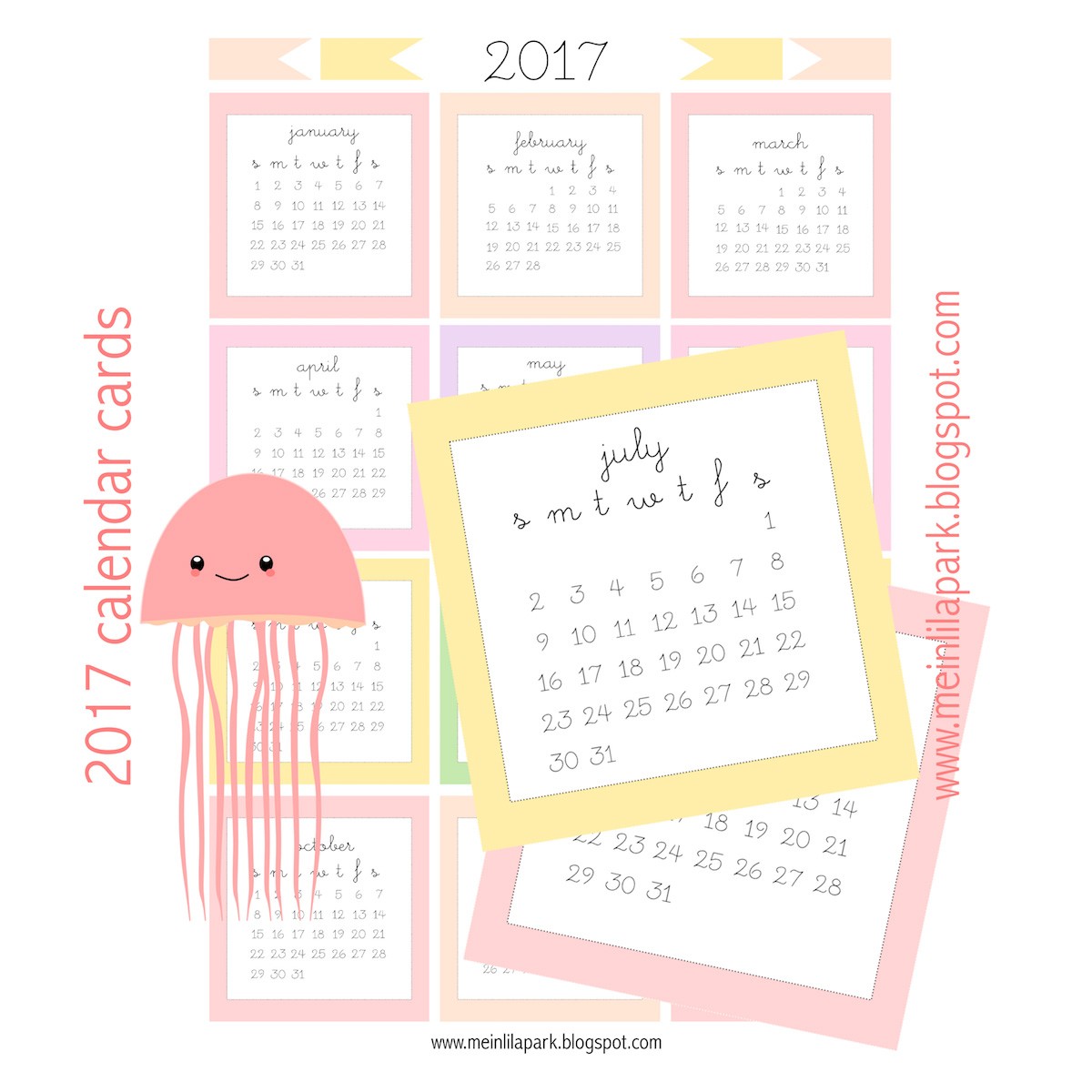 Free printable 2017 mini calendar cards bullet journal