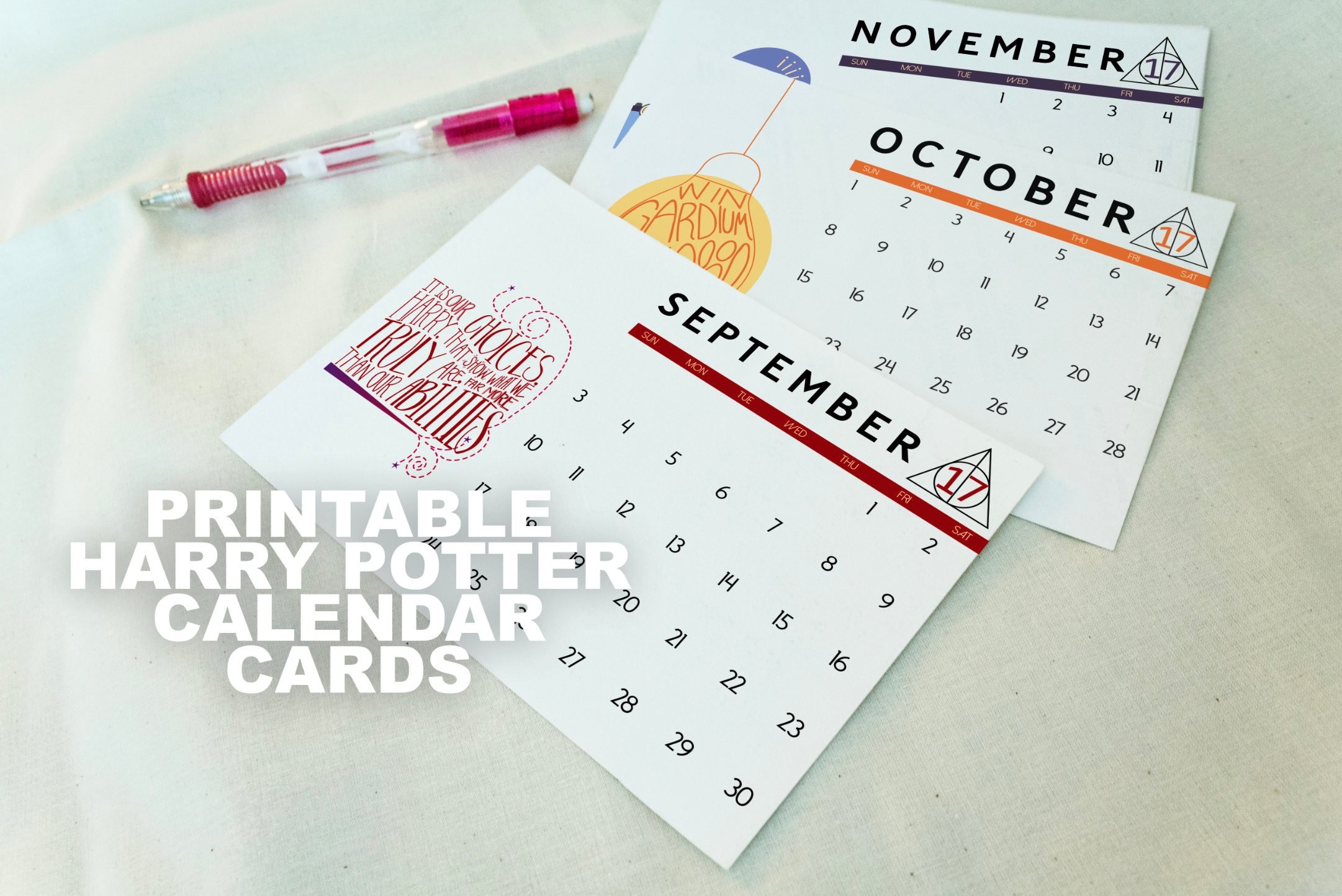 Harry Potter Calendar Cards Printable 2017 2018 Desk
