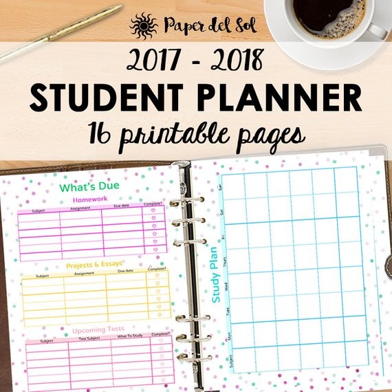 Student Planner 2017 2018 Calendar Homework Planner Printable