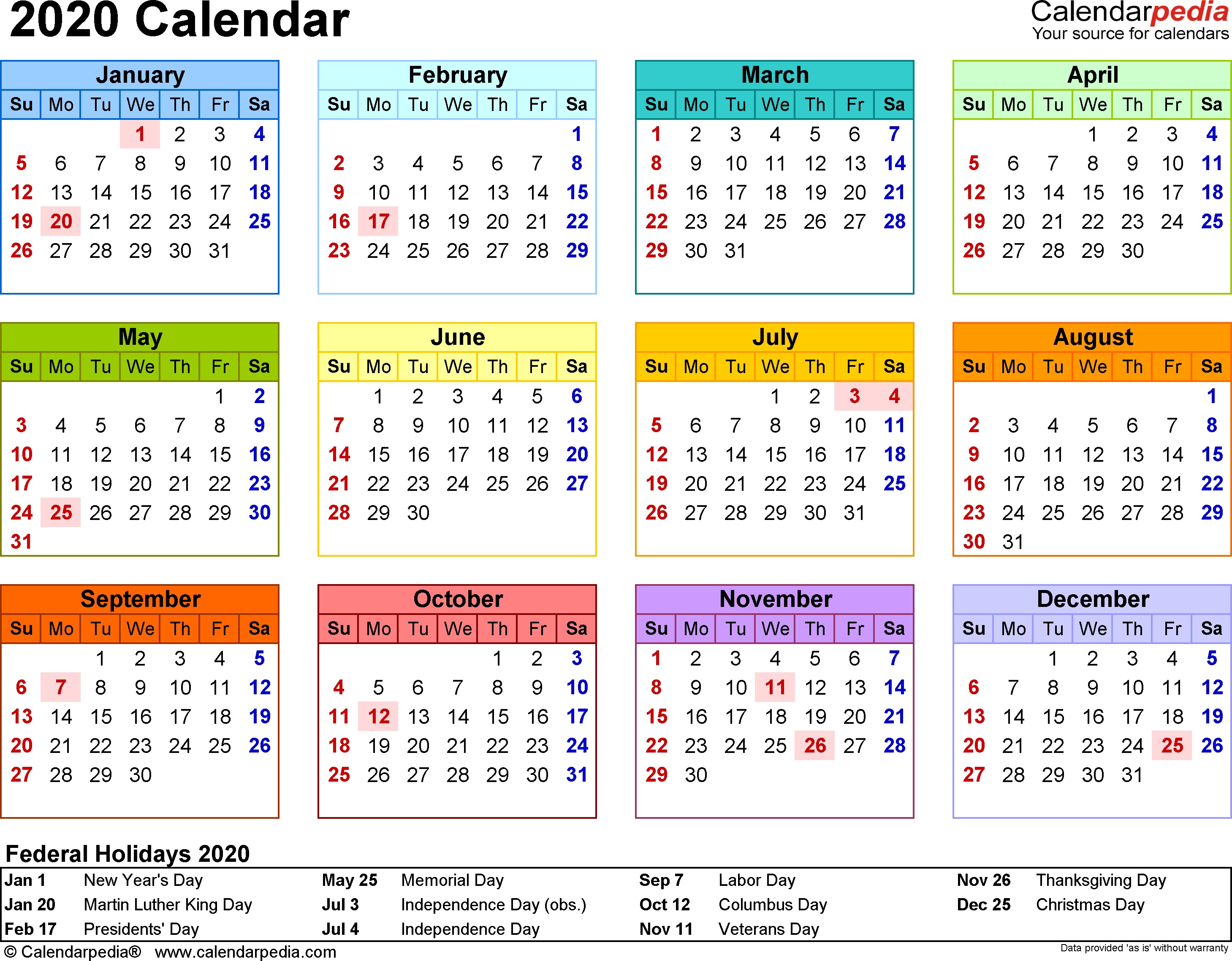 2020 Calendar PDF 17 free printable calendar templates