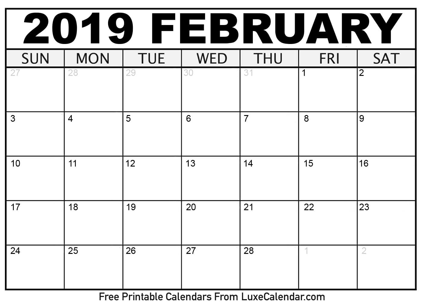 51 Free February 2019 Printable Calendar Templates PDF