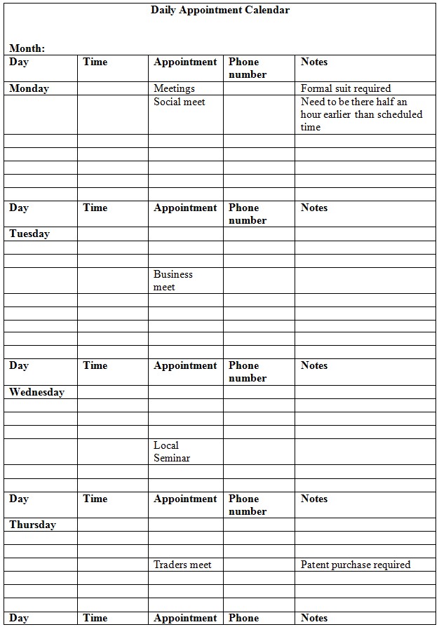 6 Best of Printable Daily Appointment Book