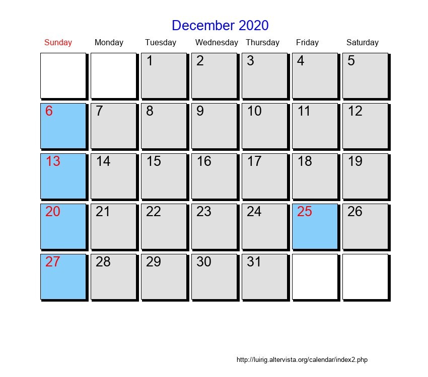 December 2020 Roman Catholic Saints Calendar