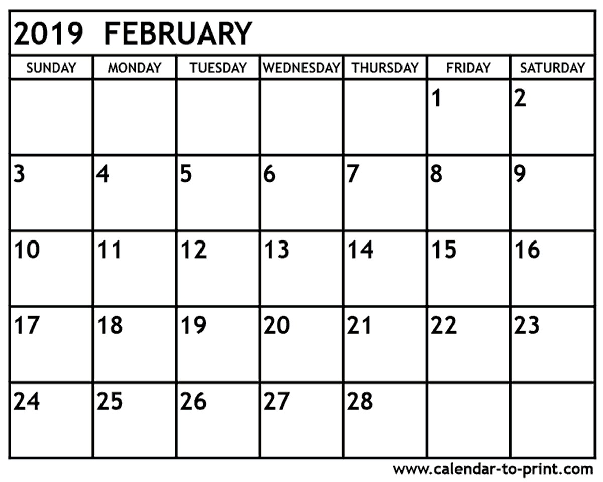 February 2019 Calendar Canada