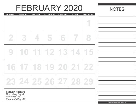 2020 Calendar Style 1 Free Printable Calendars