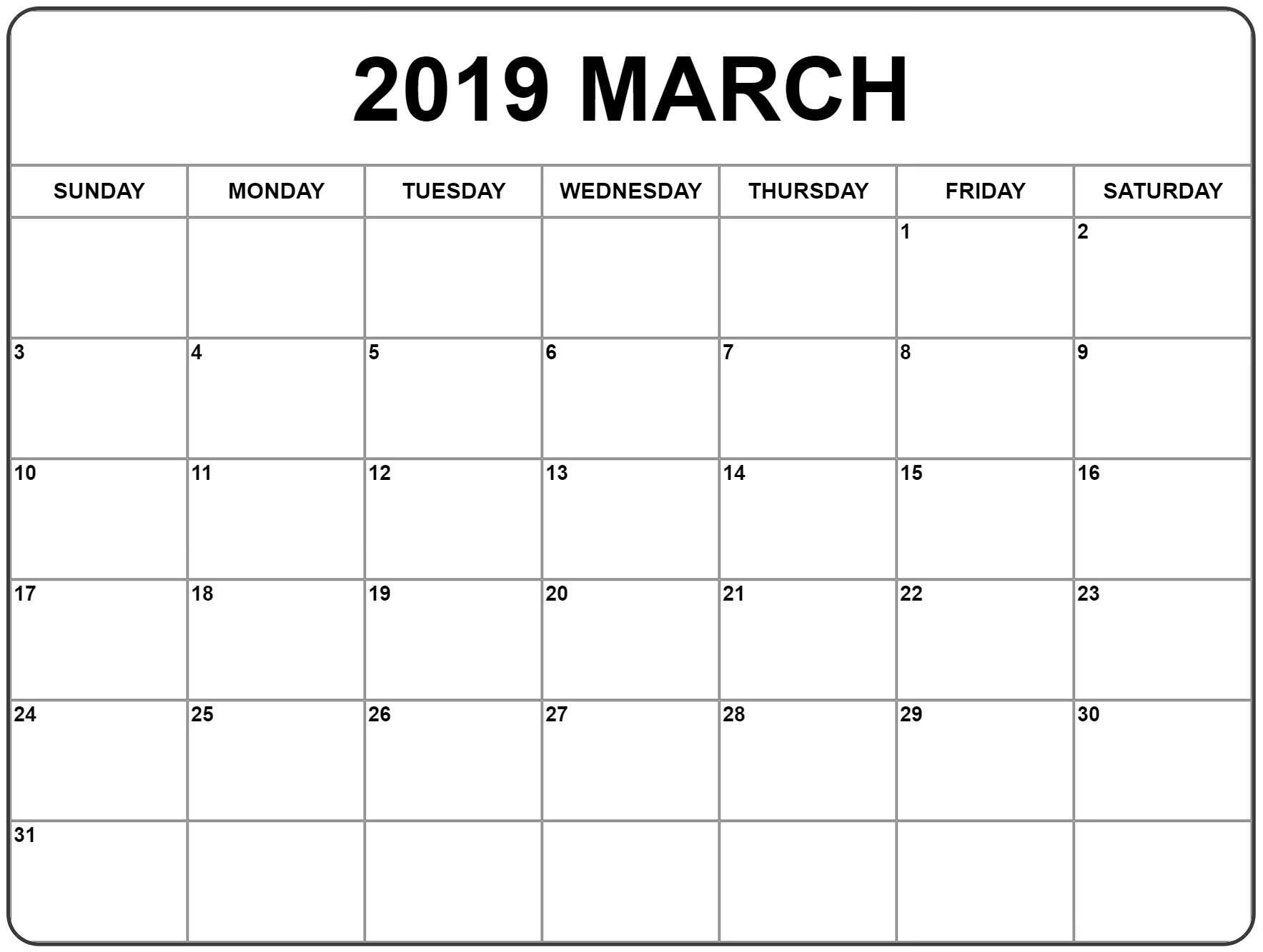 March 2019 Calendar Page Free Printable – Printable 2018