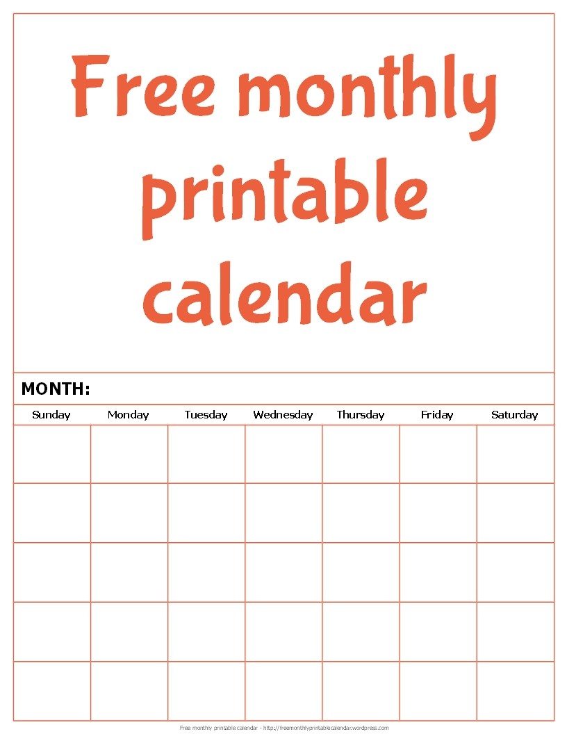 Free monthly printable calendar