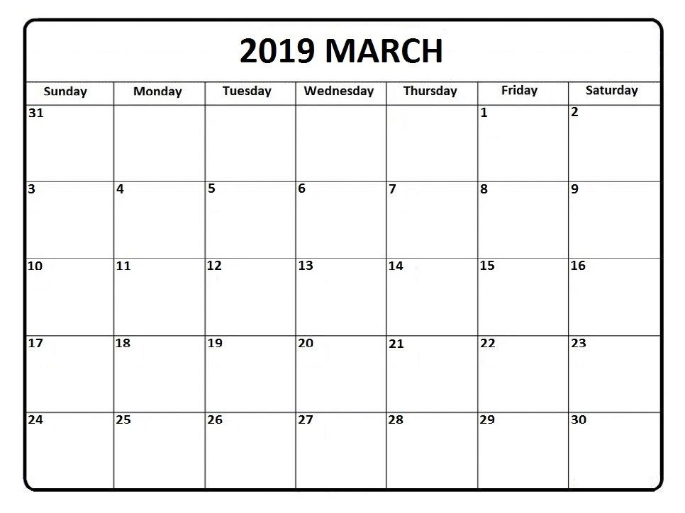 Cute March 2019 Calendar Printable Template Free