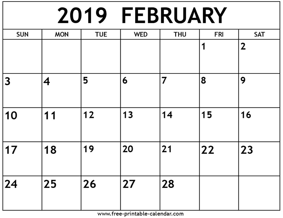 Free] 50 February 2019 Calendar Printable PDF with Notes