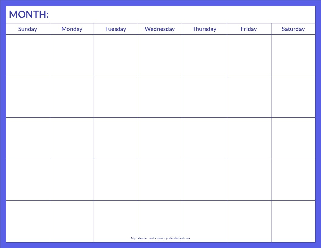 Blank Calendar Page to Print Organized