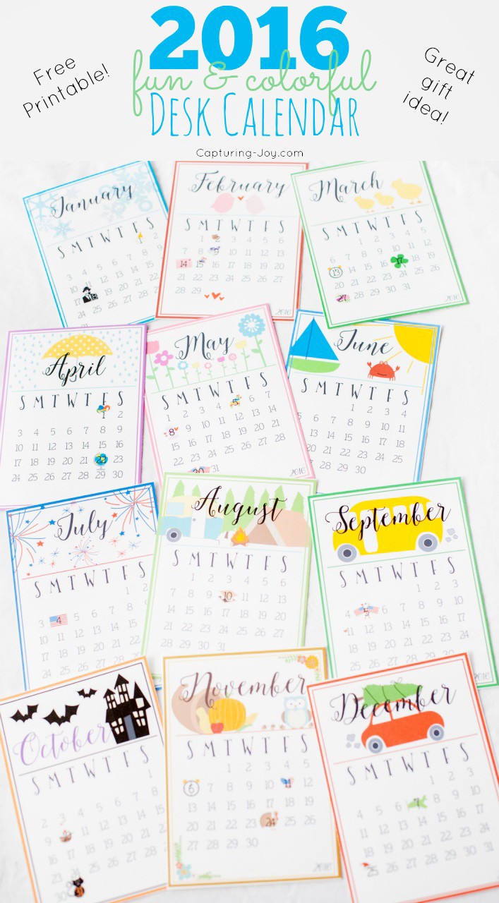 Cute and Colorful 2016 Desk Calendar Capturing Joy with
