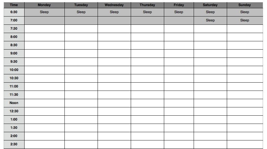 Weekly Calendar With Time Slots Template