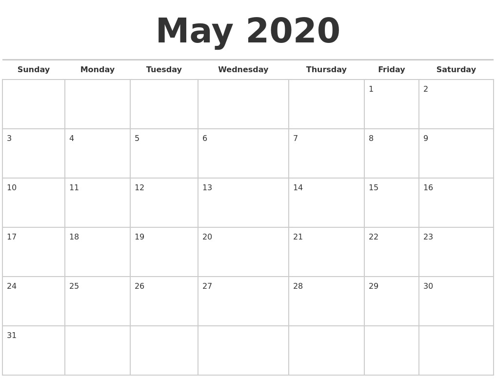 May 2020 Calendars Free