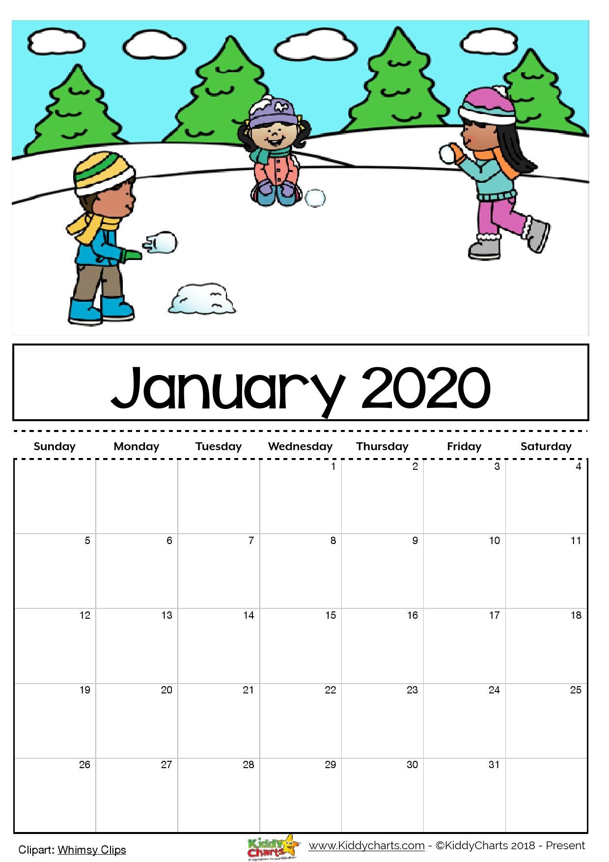 Free Printable 2020 calendar for kids including an