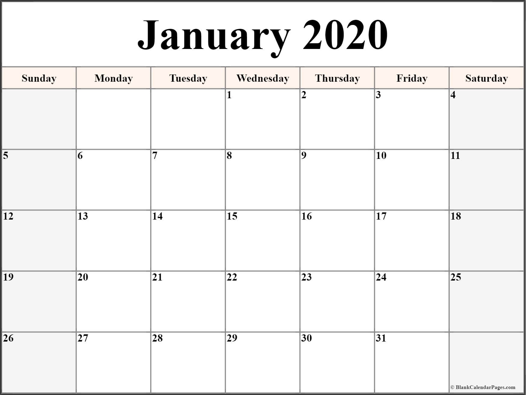 January 2020 blank calendar collection