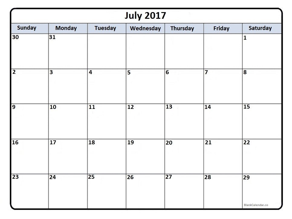 July 2017 calendar July 2017 calendar printable