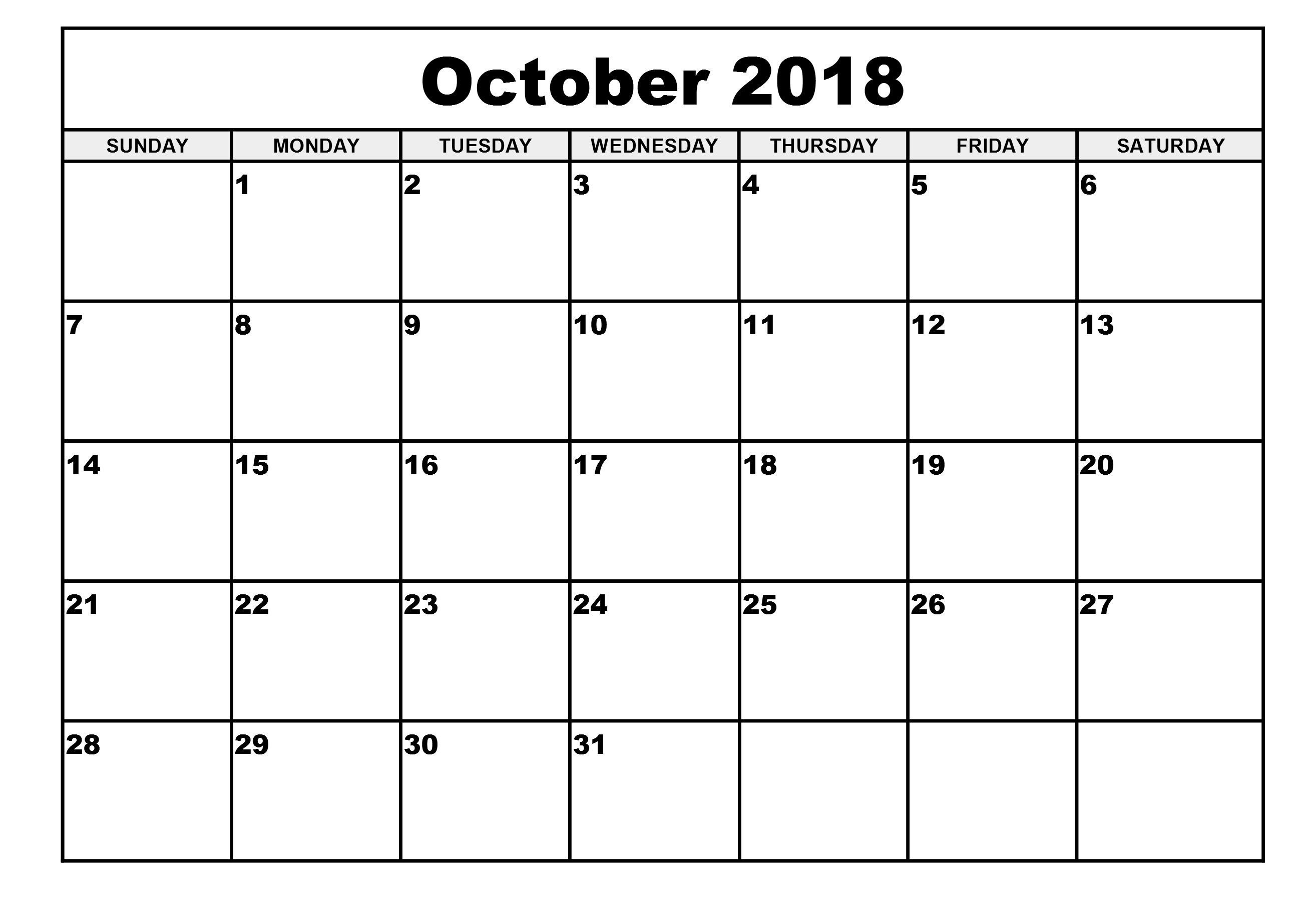 Free October 2018 Editable Printable Calendar Templates