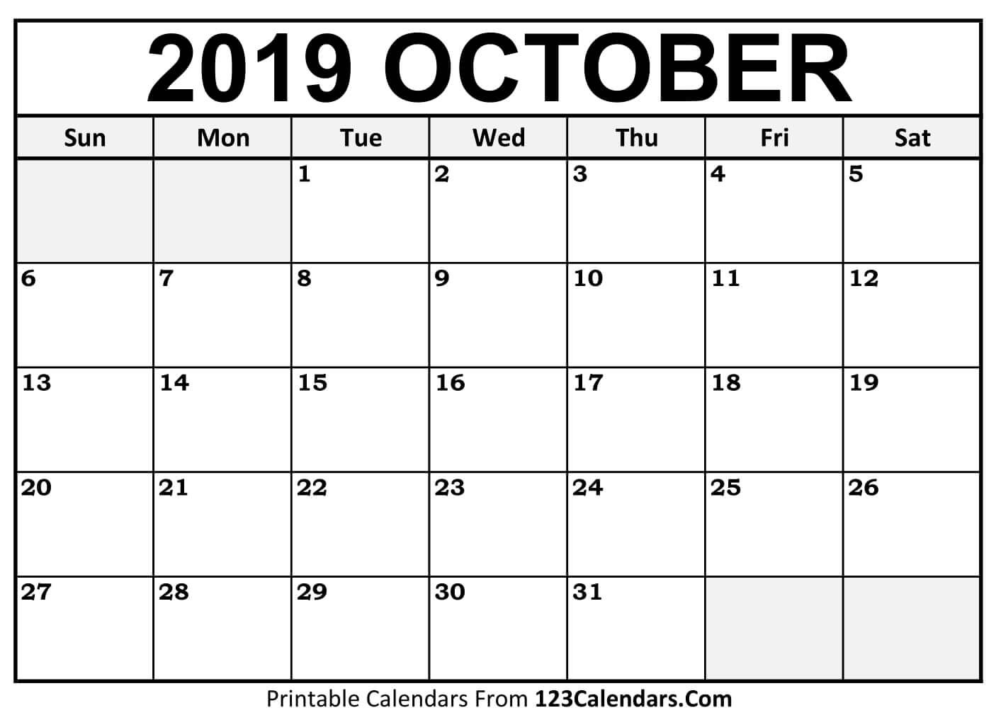Printable October 2018 Calendar Templates 123Calendars