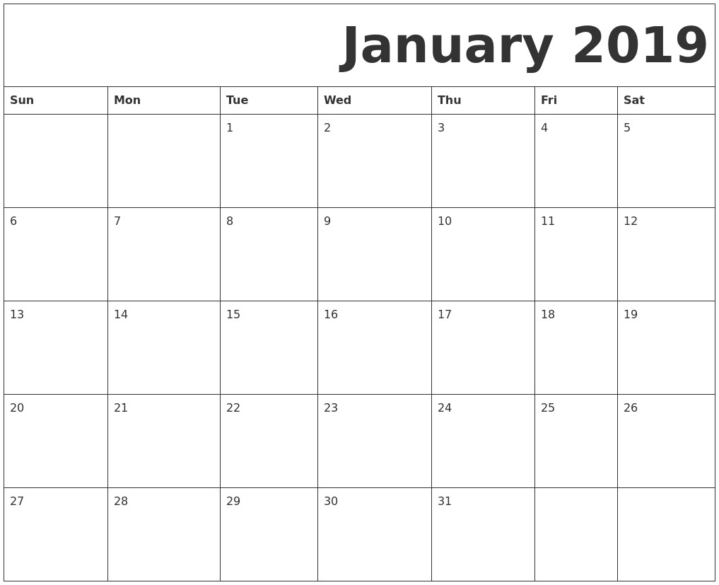 January 2019 Calendar PDF