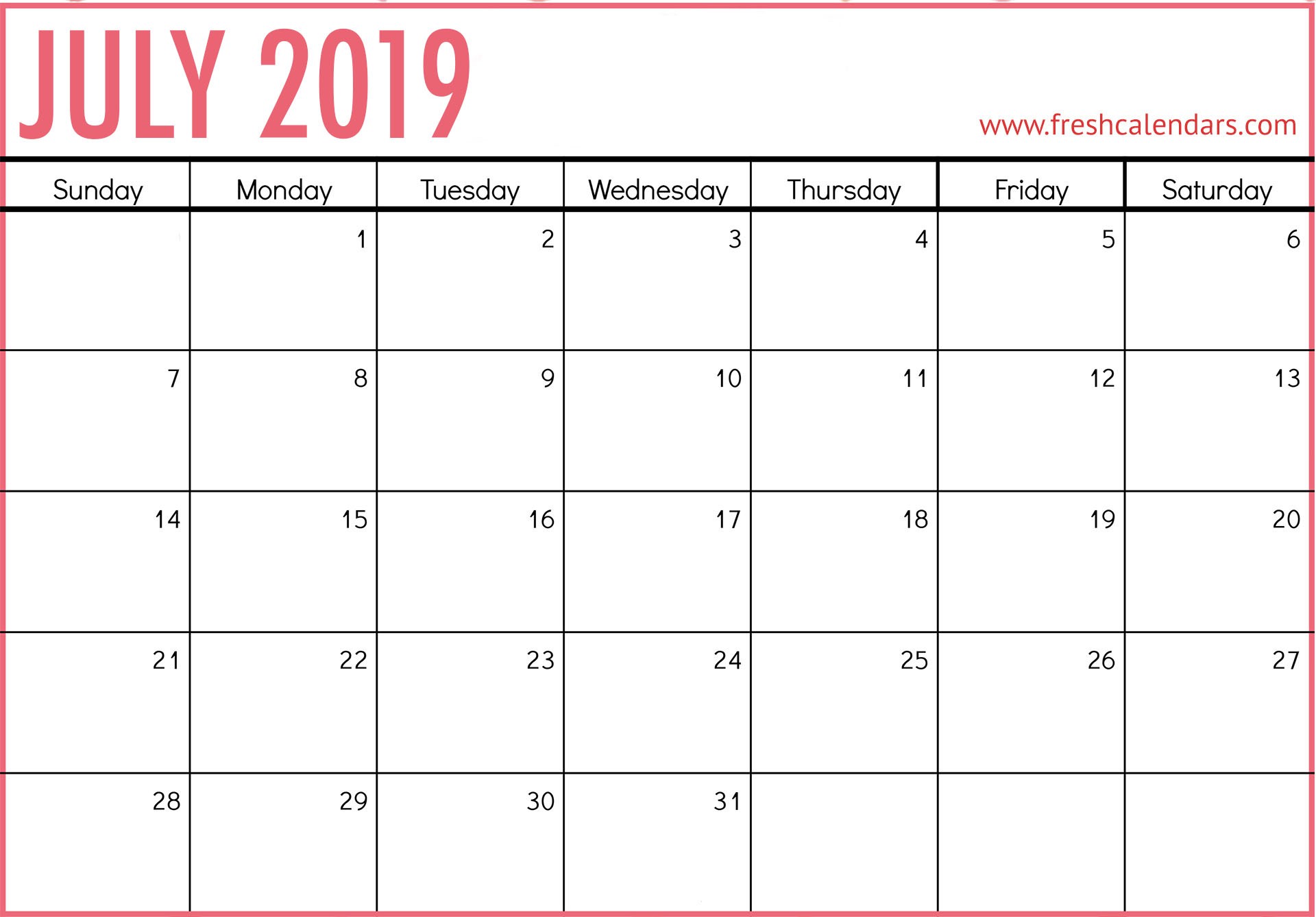 Printable July 2019 Calendar Fresh Calendars