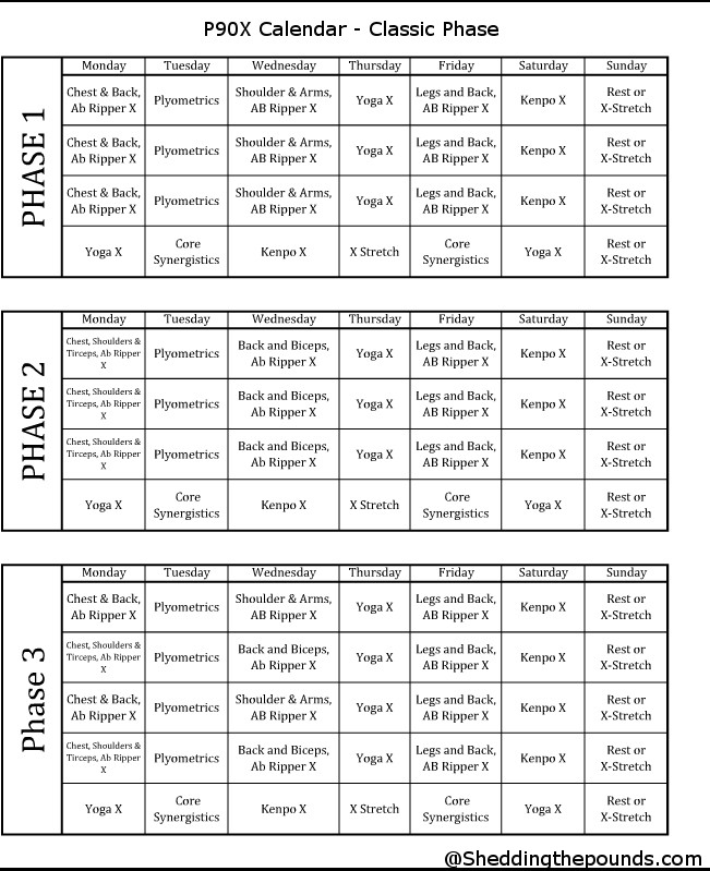 Here is a printable format of the p90x calendar There are