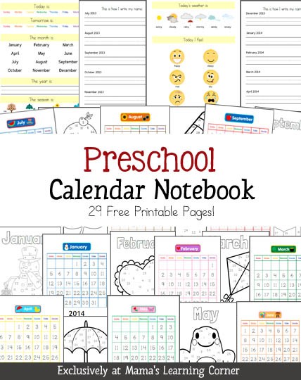 Free Preschool Calendar Notebook Printable 24 7 Moms