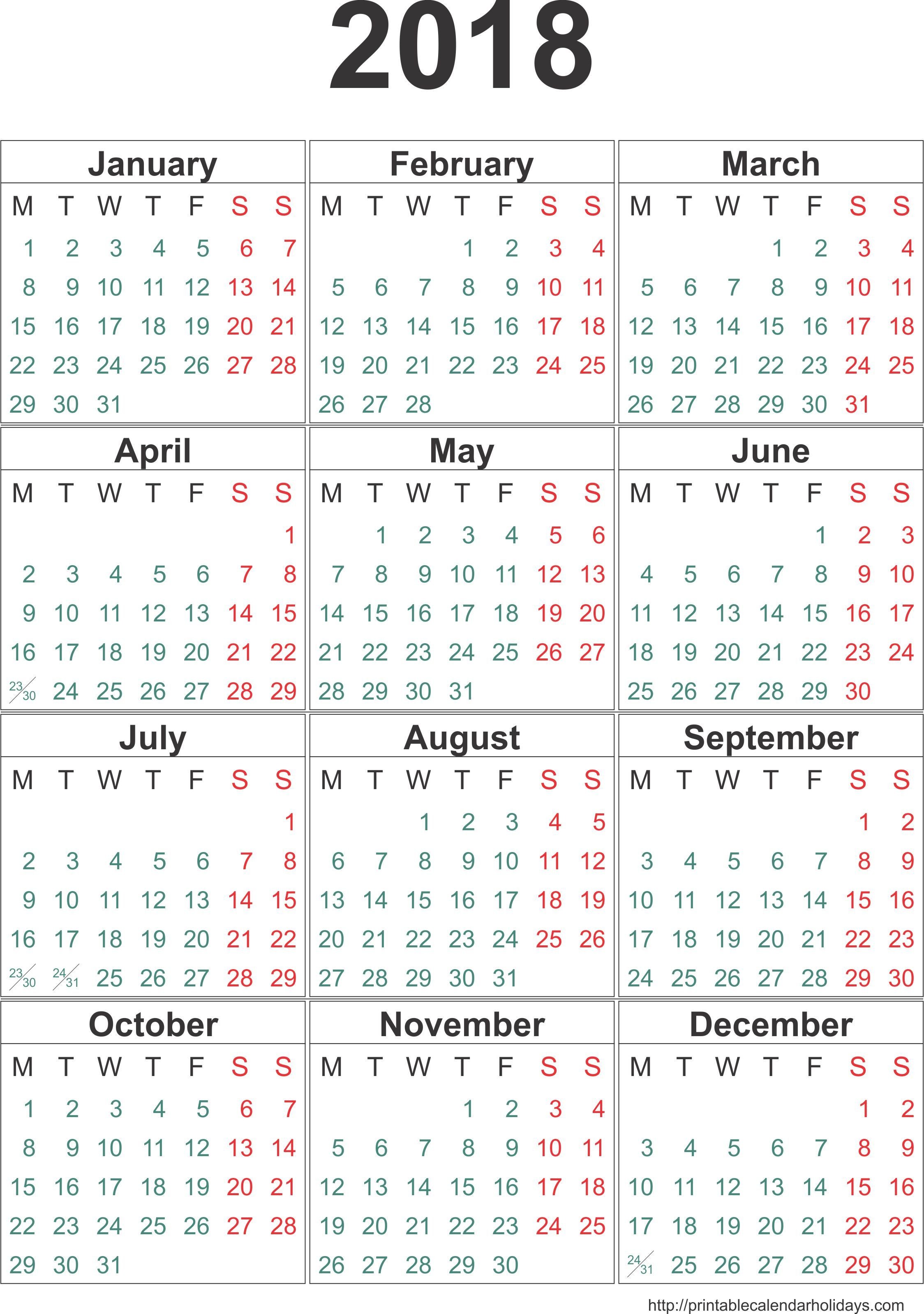 Pin by Printable Free on 2018 Yearly Calendar