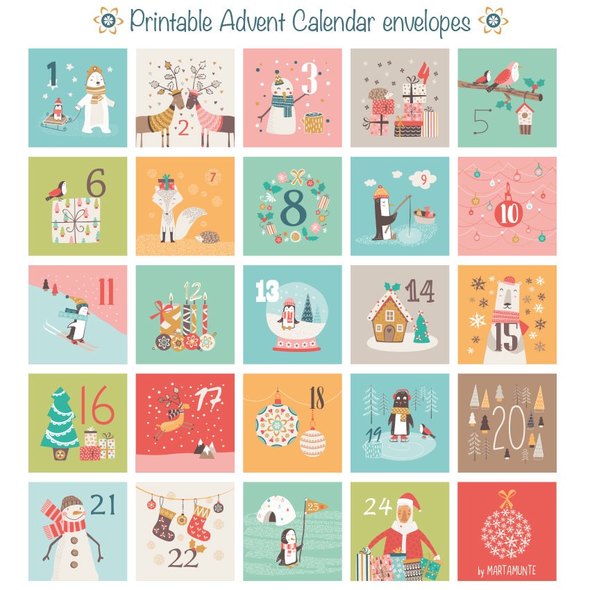 Printable Advent Calendar 24 mini envelopes Christmas
