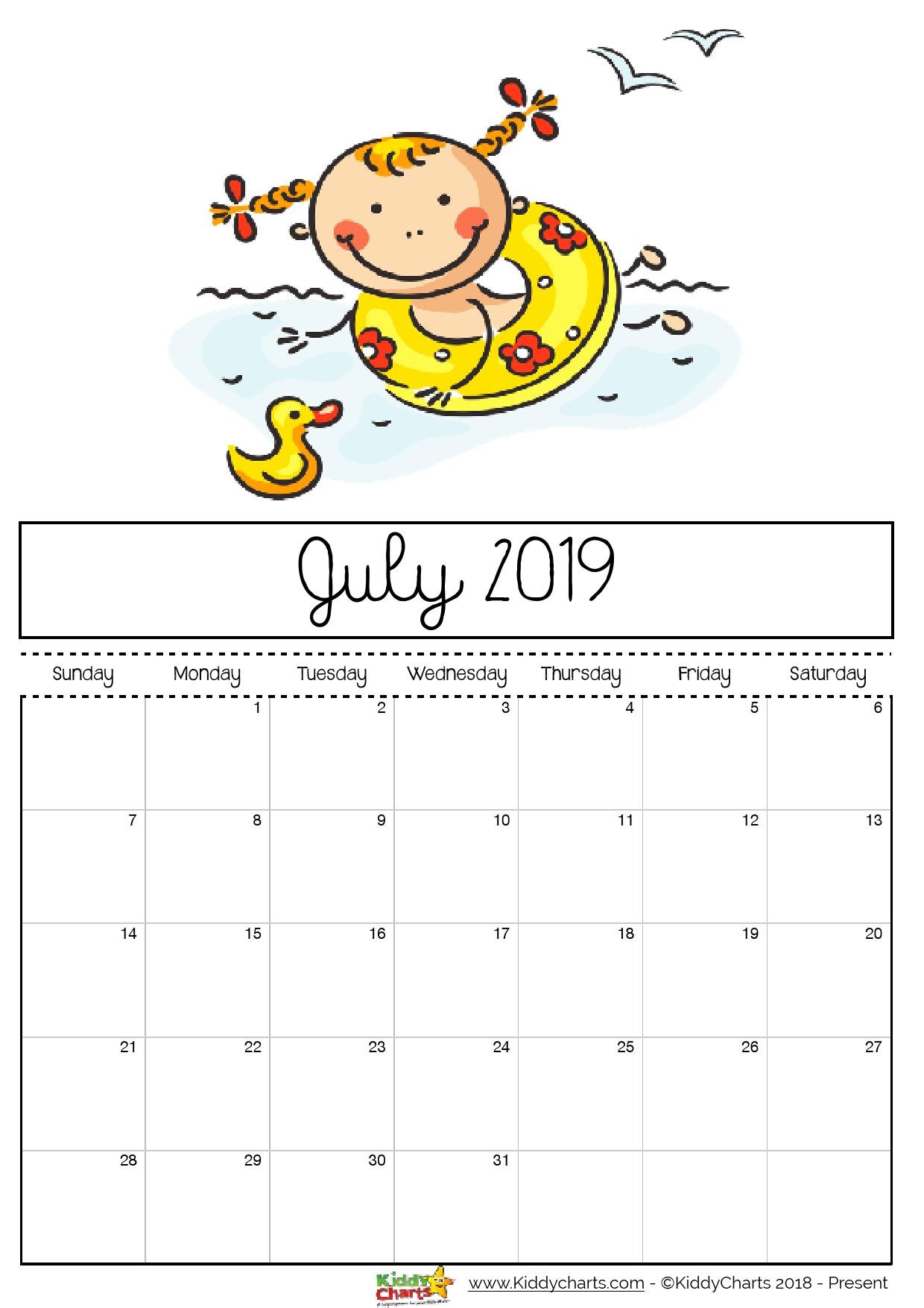 Free printable 2019 calendar for kids