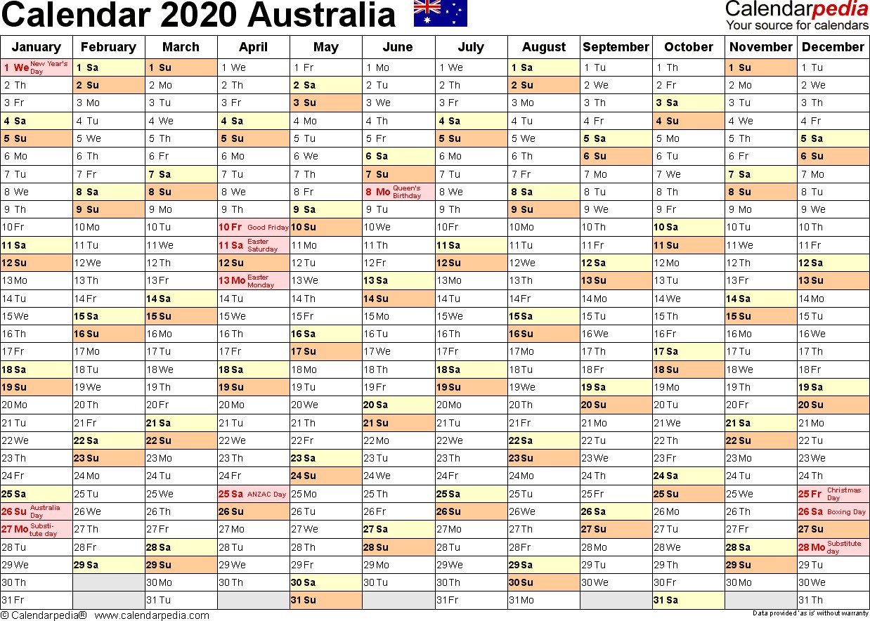 Australia Calendar 2020 Free Word Calendar Templates