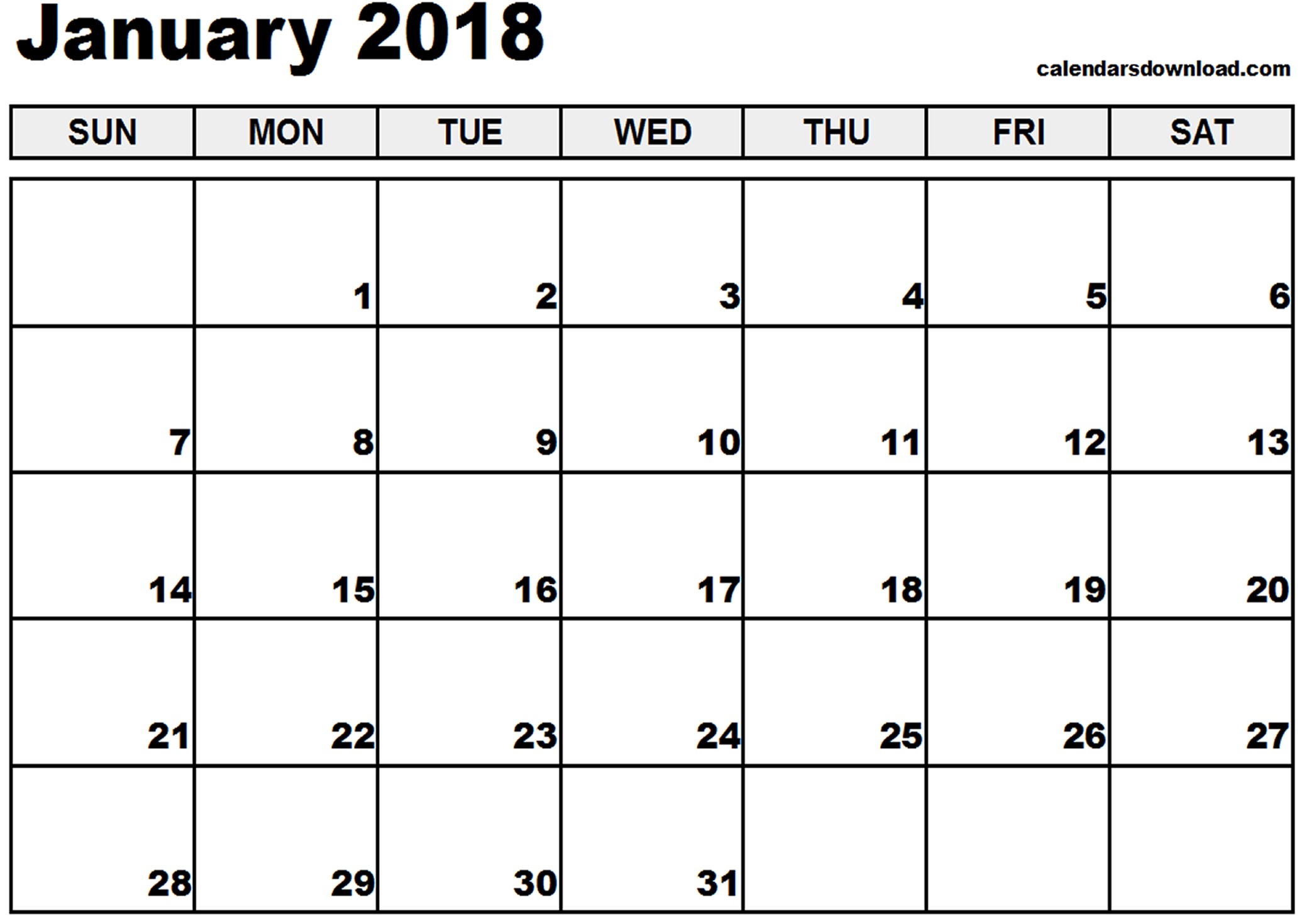 January 2018 Calendar Canada