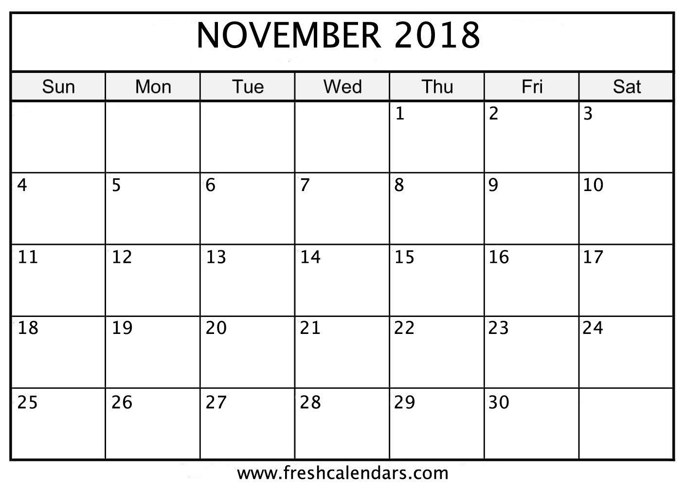 Blank November 2018 Calendar Printable Templates