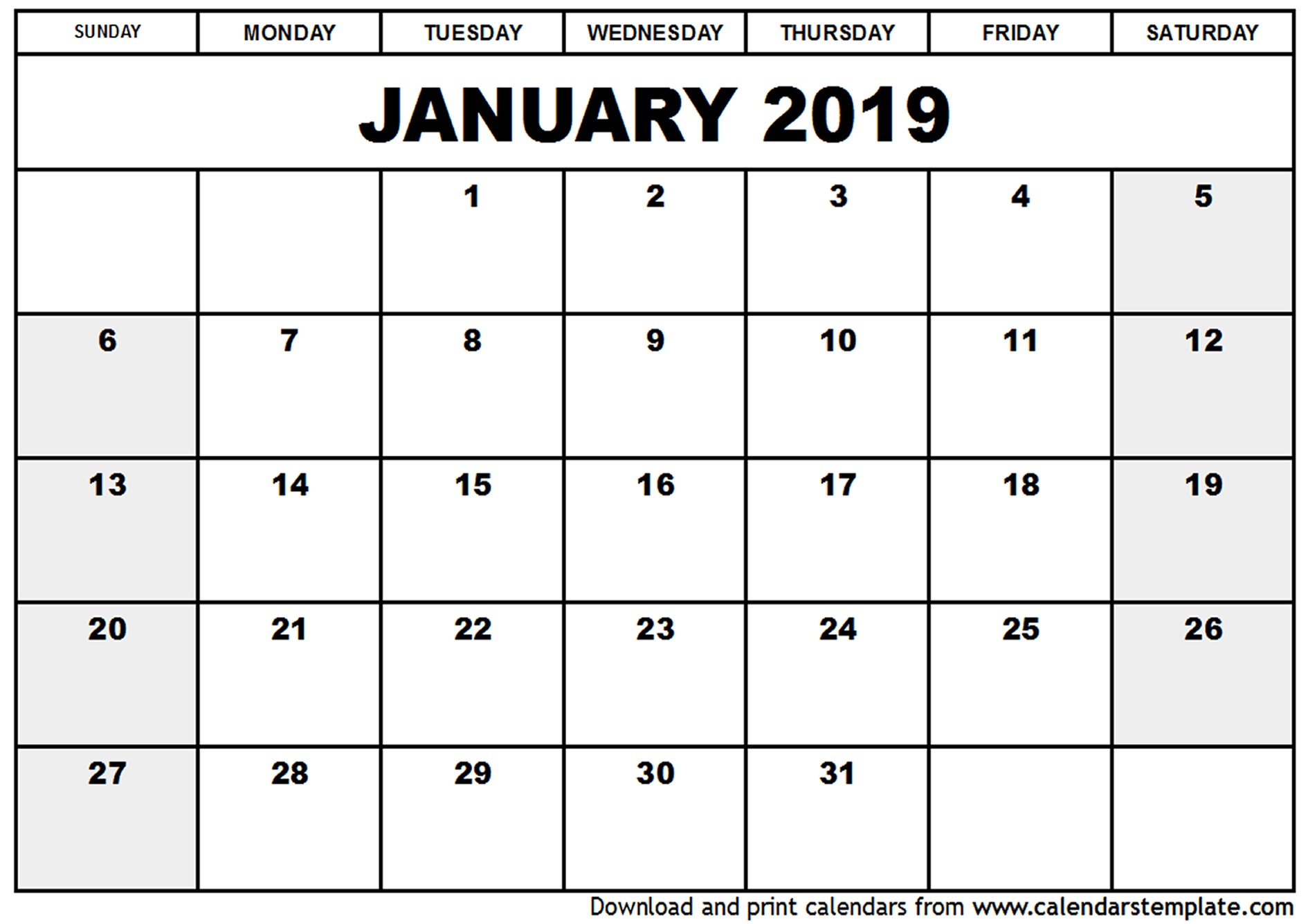 January 2019 Calendar Template