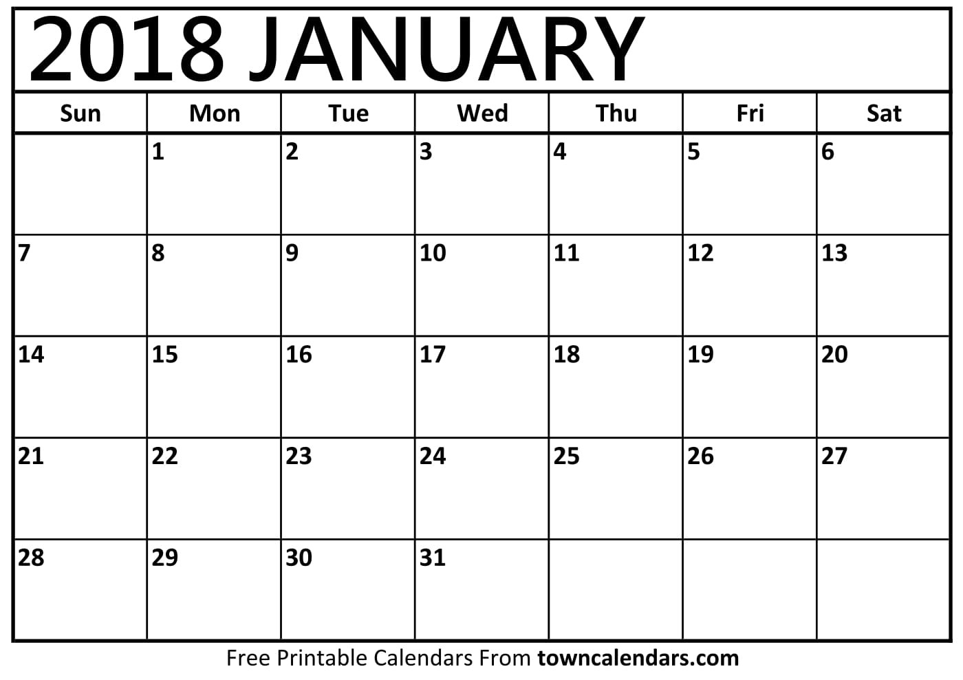 2018 Calendar Printable towncalendars