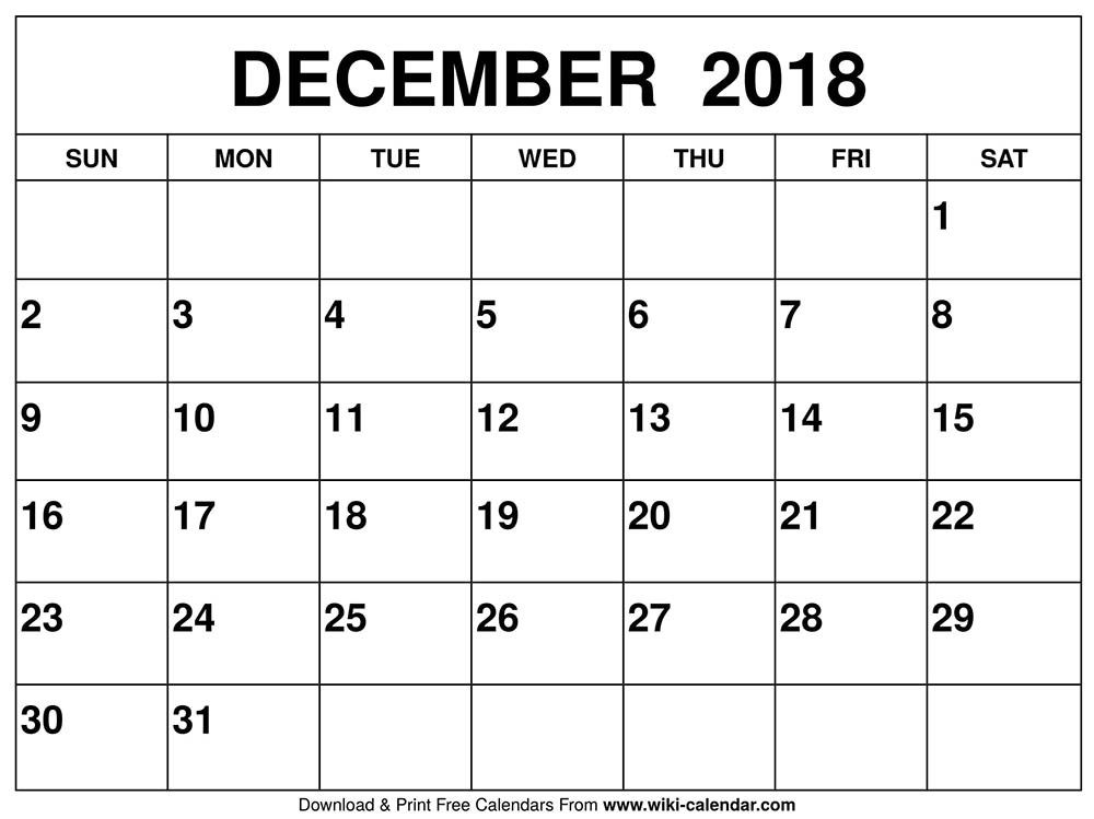 Blank December 2019 Calendar Printable
