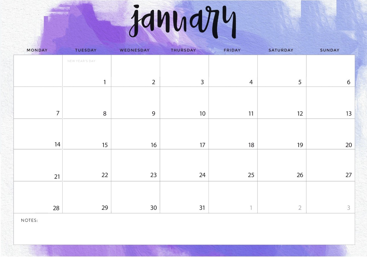 2019 Monthly Desk Calendar