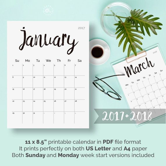 Printable Calendar 2017 2018 Desk Calendar PDF by
