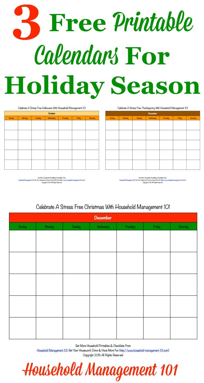 Free Printable Holiday Calendars 3 Months Calendars