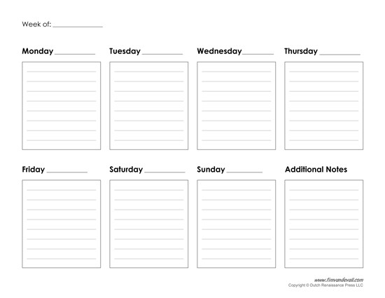 Printable Weekly Calendar Template Free Blank PDF