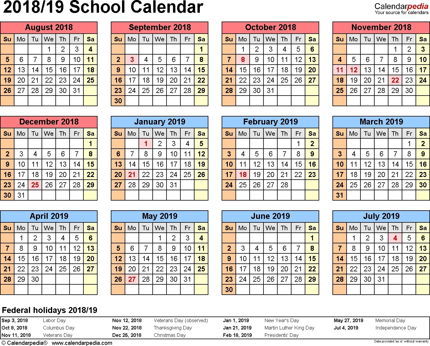 Best Printable School Calendar 2019 15